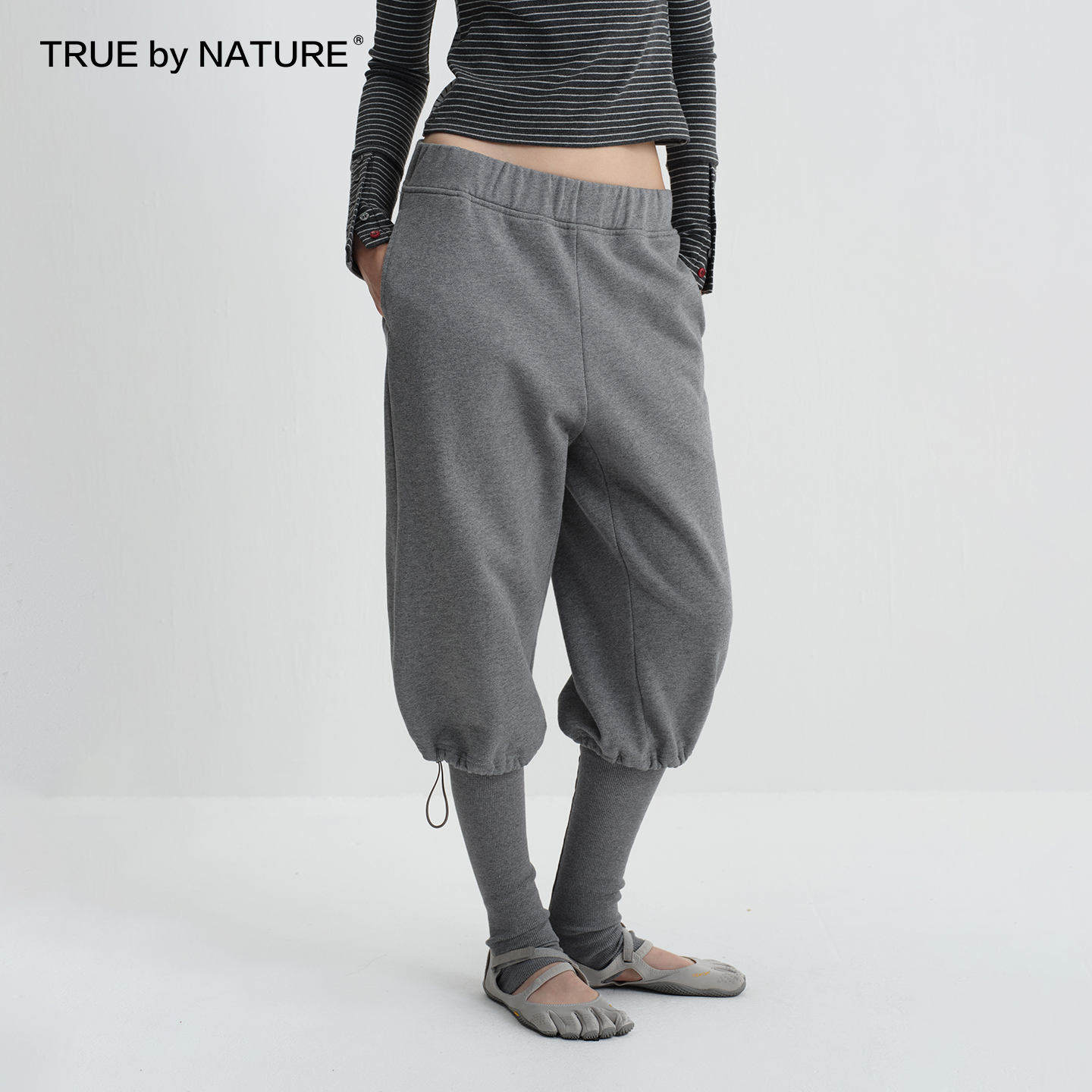 TRUE by NATURE 设计款分体式可拆卸束脚羊腿裤抽绳宽松休闲卫裤 - 图0