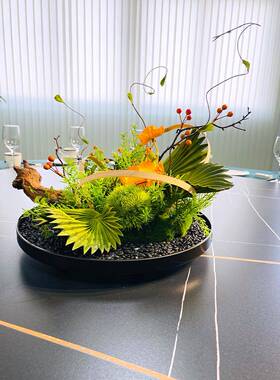 酒店圆桌转盘仿真花餐桌花摆花高端轻奢中间摆件装饰花创意茶桌花