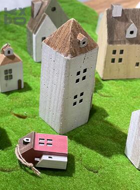 YBOX创意乡村田园木质小房子家居发光摆件挂饰圣诞装饰咖啡店饰品