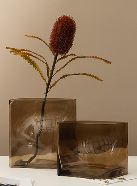 优选现代轻奢泡泡珠圆点咖色玻璃花器花瓶摆件家居客厅酒店果盘装