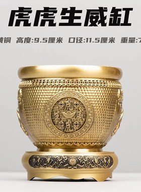 优选双龙戏珠黄铜米缸双龙进宝聚财纯铜龙缸摆件招财进宝双狮耳缸