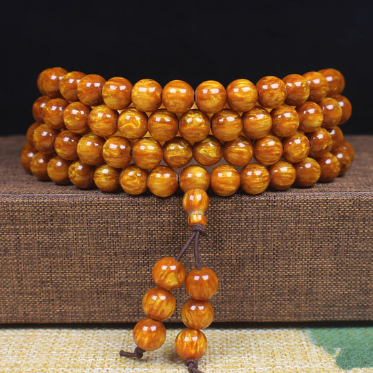 Gold sea willow beads bracelet 108 beads 8mm multi-circle