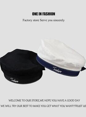 日系jk制服帽女夏季贝雷帽薄款白色海军帽水手帽黑色dk学院风帽子
