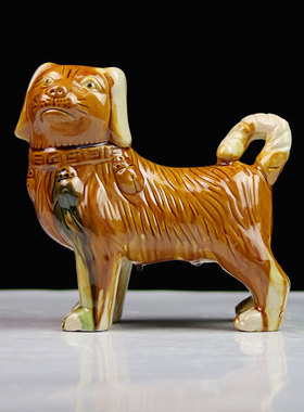 优选手工陶瓷红狗摆件生肖家居客厅电视酒柜装饰招财风水工艺礼品