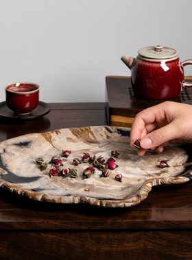 轻奢现代创意装饰盘木化石果盘家用玄关创意钥匙收纳Y欧式茶几摆