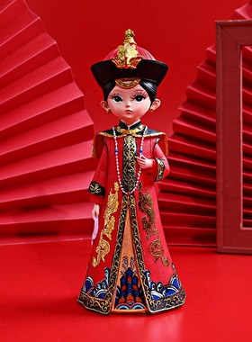 国潮复古宫廷风j皇上皇后摆件大中小家居桌面人物婚庆树脂装饰礼