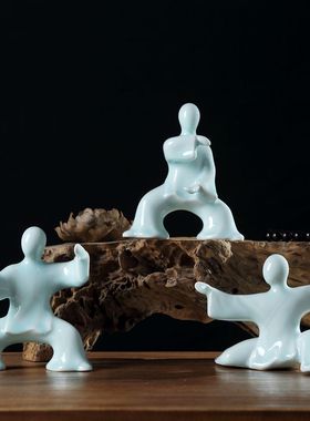 新中式人物陶瓷摆件家居饰品电视柜玄关摆设创P意工艺礼品功夫太