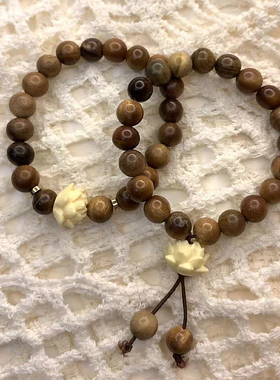 绿檀木串珠莲花手链女生手串禅意小众复古网红闺蜜手饰