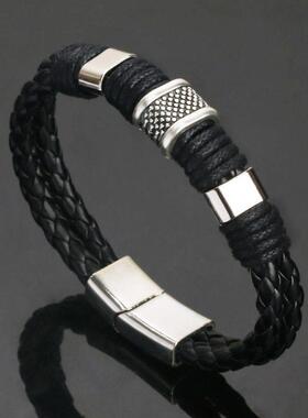 复古牛皮男士绳手链时尚个