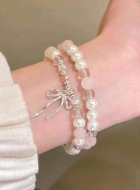 彷珍珠手炼女生叠戴双层正圆轻奢小众设计ins精致法式气质2025年