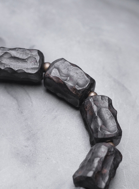 非鱼之家民族风个性肌理黑檀木混黑发晶手串女 复古潮男手链饰品