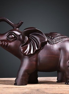 优选黑檀木雕大象摆件实木质雕刻一对象红木家居玄关办公室装饰工