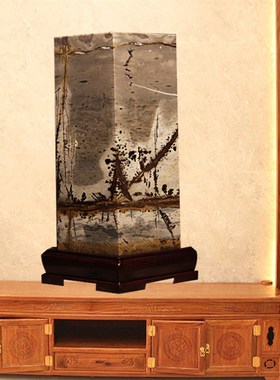 优选广西国画石方柱四方来财天然奇石原石客厅办公室草花石摆件观