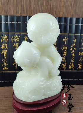包邮天然白玉猴子摆件玉石十二生肖猴贺寿猴装饰品家具摆设礼物