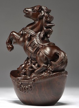 优选实木马摆件中式黑檀木雕马到成功办公室桌装饰家居送礼红木工