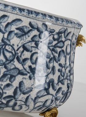 优选明清古典复古怀旧装饰花盆摆件 陶瓷配铜花插花器样板房软装