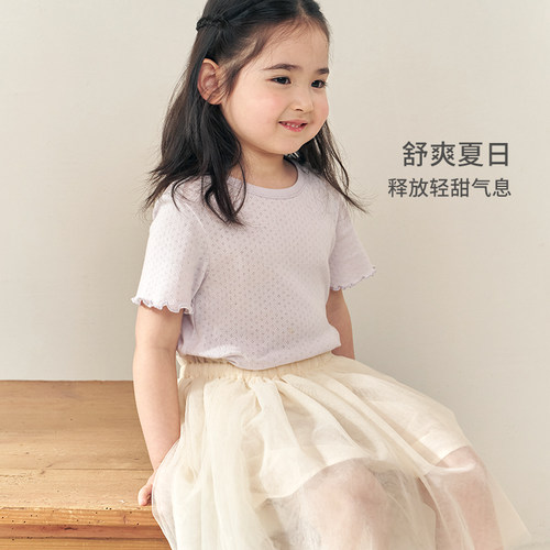 考拉鼻鼻[甜心提花T恤·清爽透气]女童春夏舒适百搭清新多色短袖 - 图0