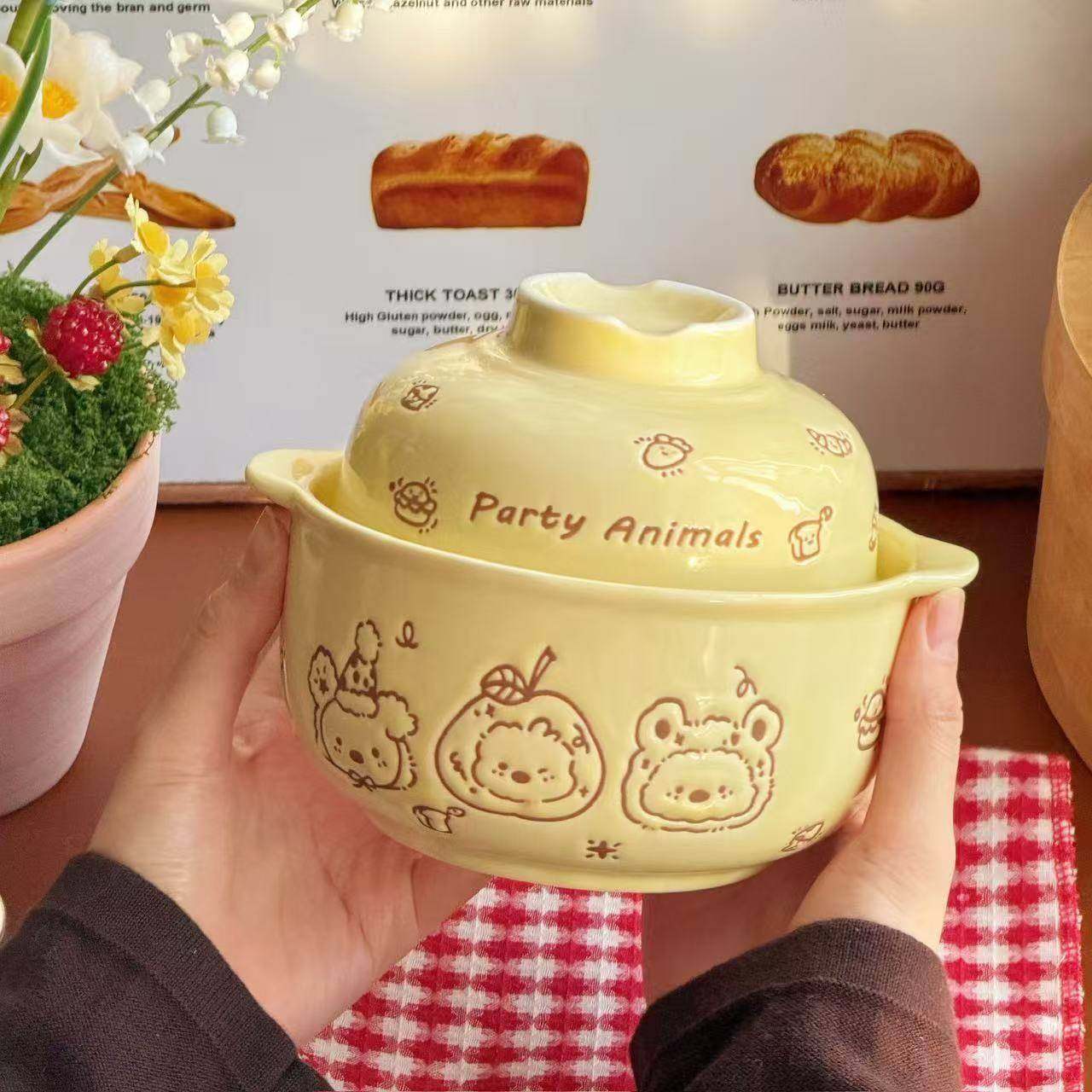 新款可爱动物泡面碗带盖餐具学生宿舍用方便面碗陶瓷汤碗家用防烫,淘宝优惠券,粉丝福利购,淘宝优惠卷