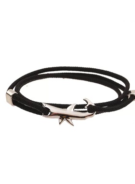 新款欧美简约个性霸气钛钢男女士手绳狂野鲨鱼海洋生物米兰绳手链