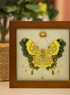 阿卡法式刺绣手工diy材料包绿蝴蝶相框画欧式立体家居摆件情侣物