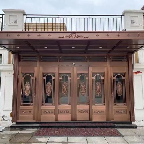 农村防盗门别墅纯铜门钢质仿铜门铝艺大门电动平开大门不锈钢大门 - 图0