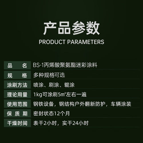 千居美 BS-1丙烯酸聚氨酯迷彩涂料 特种防锈漆金属油漆防腐伪装漆 - 图1