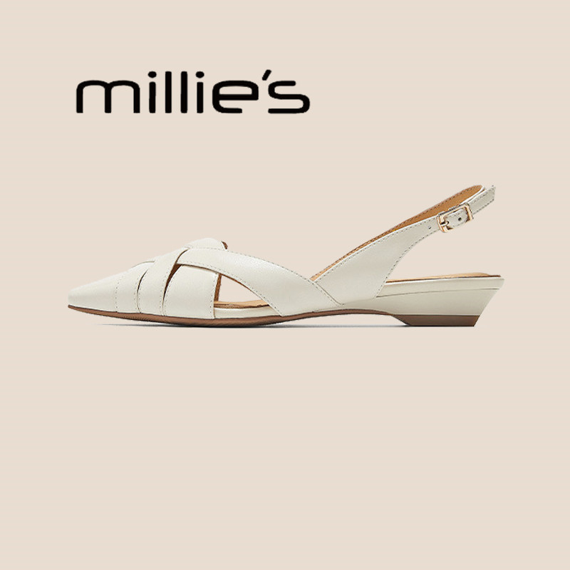 MILLIE'S/妙丽羊皮软底包头凉鞋新款夏季不累脚女鞋舒适平底鞋,淘宝优惠券,粉丝福利购,淘宝优惠卷
