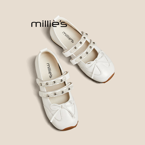 MILLIE'S/妙丽2026秋方头软底芭蕾鞋低跟配裙子凉鞋法式玛丽珍鞋 - 图0