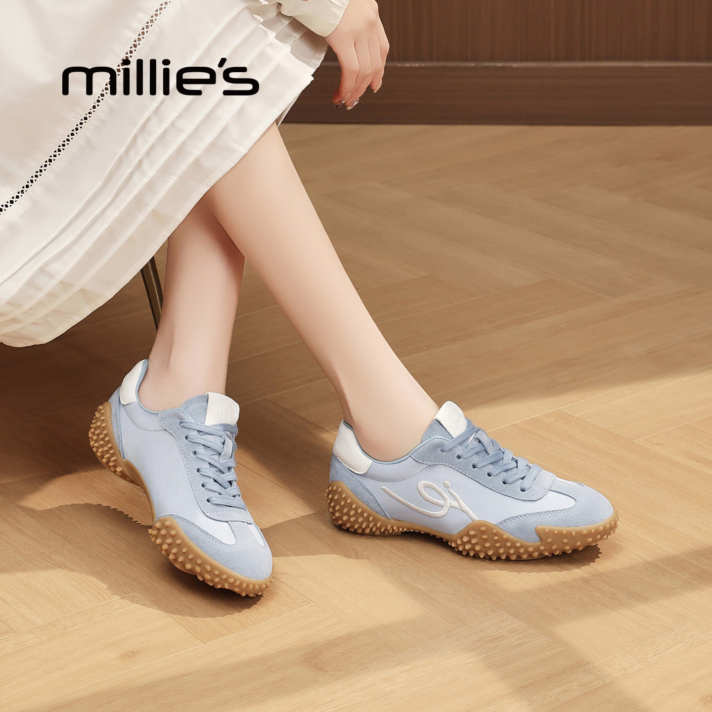 MILLIE'S/妙丽复古德训鞋女2026春季百搭系带平底休闲运动鞋Z,淘宝优惠券,粉丝福利购,淘宝优惠卷