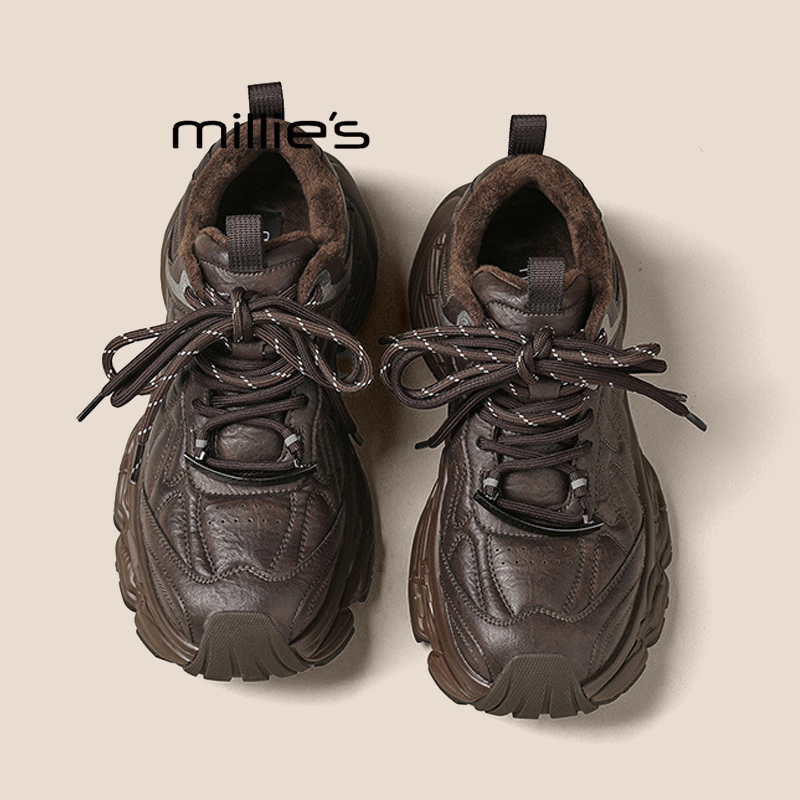 MILLIE'S/妙丽增高厚底加绒老爹鞋女不累脚百搭显高运动休闲鞋冬Z - 图3