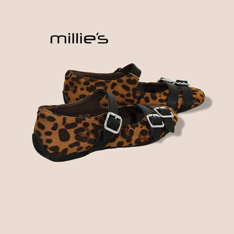 MILLIE'S/妙丽豹纹玛丽珍鞋2026春季法式复古小皮鞋女士平底单鞋,淘宝优惠券,粉丝福利购,淘宝优惠卷