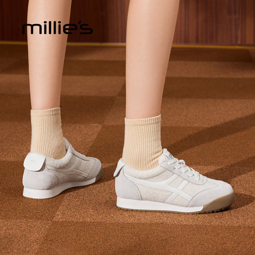 MILLIE'S/妙丽复古德训鞋女真皮百搭系带平底休闲运动鞋小白鞋Z - 图2