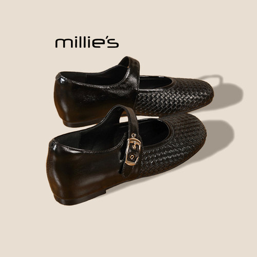 MILLIE'S/妙丽真皮浅口单鞋女2026夏季新款圆头绝美百搭小跟鞋 - 图0