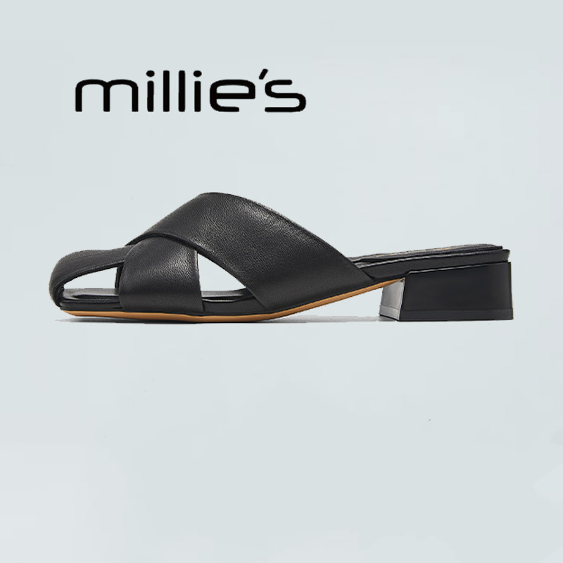 MILLIE'S/妙丽2025新款夏季不掉跟平底夏季时尚舒适透气包头拖鞋,淘宝优惠券,粉丝福利购,淘宝优惠卷