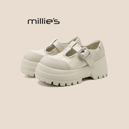 MILLIE'S妙丽玛丽珍鞋女2026新品厚底增高扣带小皮鞋米白婚鞋Q - 图1