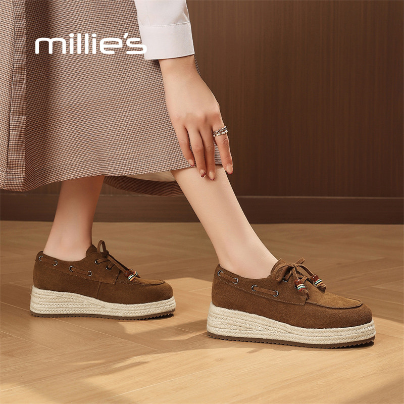 MILLIE'S/妙丽2025秋季新款时尚真皮休闲深口平底懒人渔夫鞋女,淘宝优惠券,粉丝福利购,淘宝优惠卷