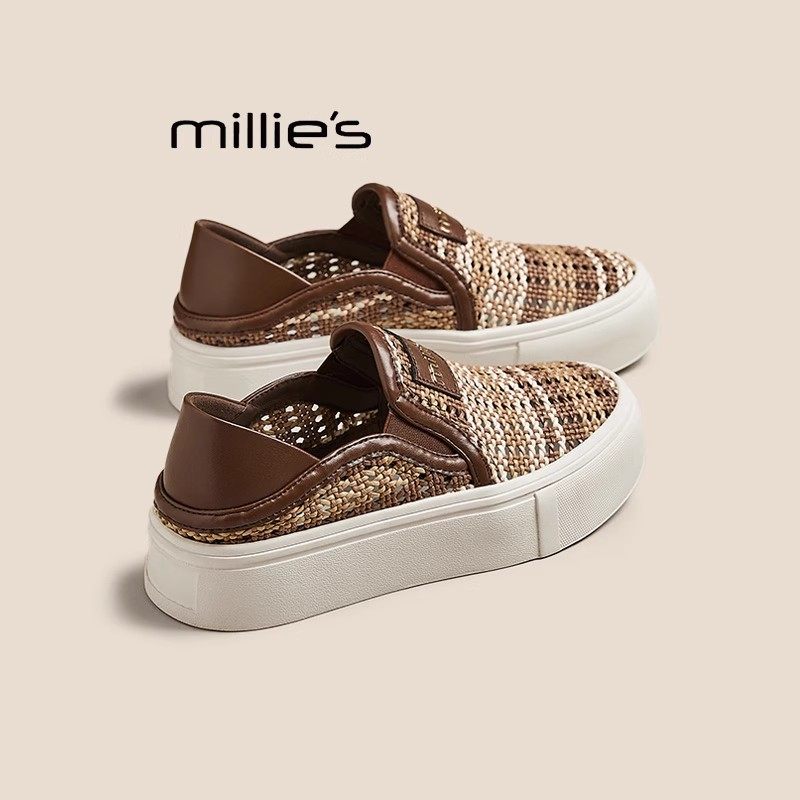 MILLIE'S/妙丽圆头平底一脚蹬网纱透气时尚休闲百搭款渔夫鞋女鞋,淘宝优惠券,粉丝福利购,淘宝优惠卷