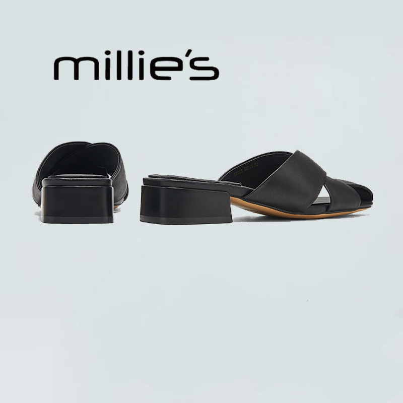 MILLIE'S/妙丽2025新款夏季不掉跟平底夏季时尚舒适透气包头拖鞋,淘宝优惠券,粉丝福利购,淘宝优惠卷