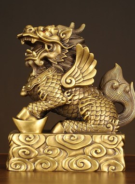 优选纯铜麒麟摆件一对八卦飞天家居客厅装饰办公室桌面店铺开业礼