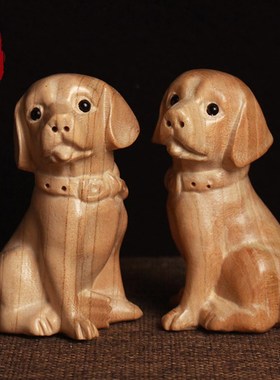 优选桃木狗摆件实木雕刻十二生肖旺财小狗客厅立体招财家居摆设工