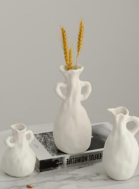 ins风陶瓷花瓶白色花器北欧工艺品办公桌摆件家居干花高级感花瓶