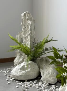 仿真白色石头造景摆件庭院玻璃钢雕塑草坪公园园林景观装饰假石头