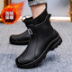 Bottes de pluie pour hommes, bottes de pluie courtes antidérapantes et imperméables, chaussures d'eau chaude en velours, chaussures en caoutchouc épaisses résistantes à l'usure pour la pêche en plein air et la mer