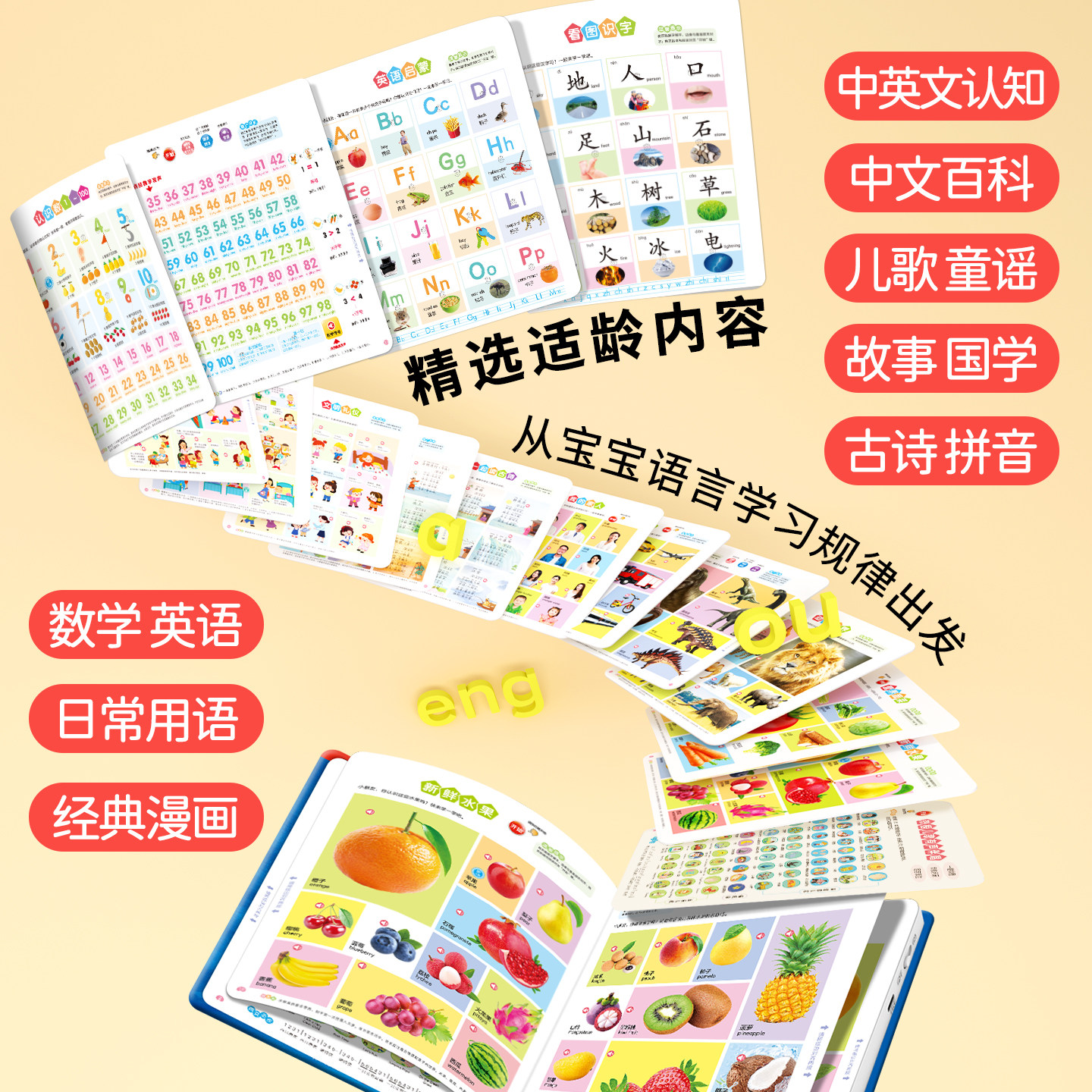 会说话的早教有声书中英双语启蒙认知幼儿手指点读发声书0-1一2到3岁读物宝宝学说话4撕不烂绘本玩具益智儿歌儿童早教机点读学习机,淘宝优惠券,粉丝福利购,淘宝优惠卷