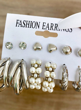 Earring Sets Jewelry欧简约耳环创意时尚点钻大圆圈耳环6对套装