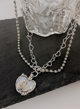 Cute Necklace小众项链创意个性轻奢分裂爱心微点锆石甜酷项链