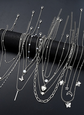Women Necklace Set欧美饰品星月蝴蝶项链14件套装时尚创意女项链