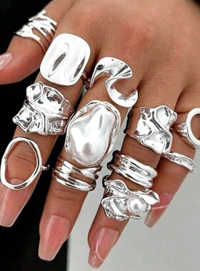 Ring Sets Jewelry环保珍珠异形戒指轻奢镀金关节戒指套装12件套
