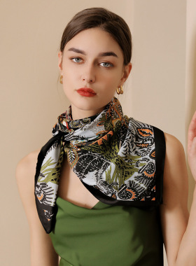 Fashion Scarf印花方巾丝巾法式复古仿真丝领巾90系脖小方巾女