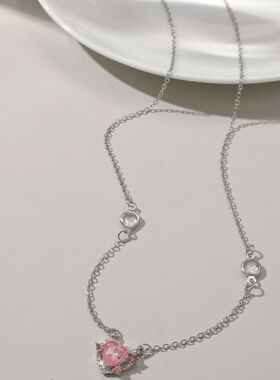 Choker Necklace桃心小众设计守护之心项链女心形粉钻爱心锁骨链